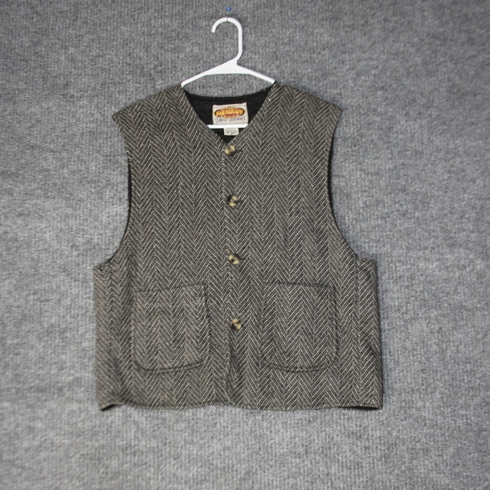 Vintage Paragraff Herringbone Vest Mens M Gray Wool Blend Waistcoat Button Up